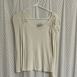 Derek Heart Cream Long Sleeve Top with Lace Accents